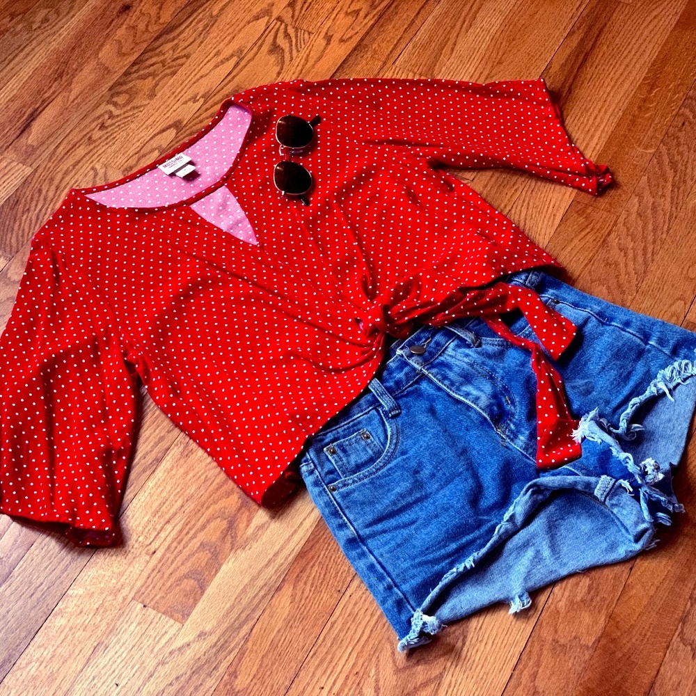 RED + WHITE POLKA DOT BLOUSE